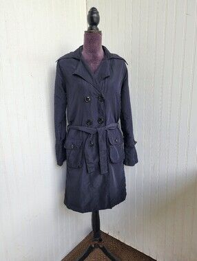 G.E.T Black Women’s Parka Coat Button Collared Jacket Trench Nylon Sz XS